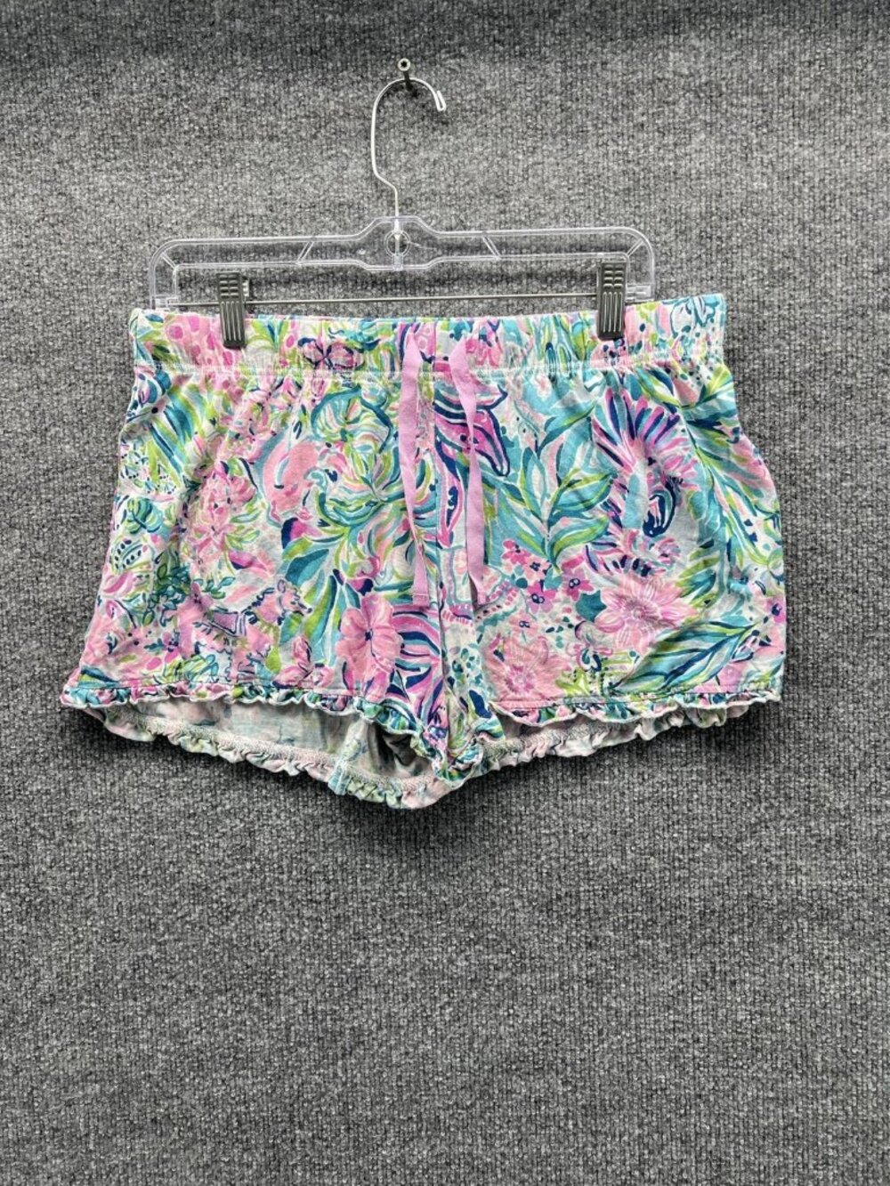Lilly Pulitzer Shorts Womens Large Multicolor Floral Sweat Ruffle Hem Casual